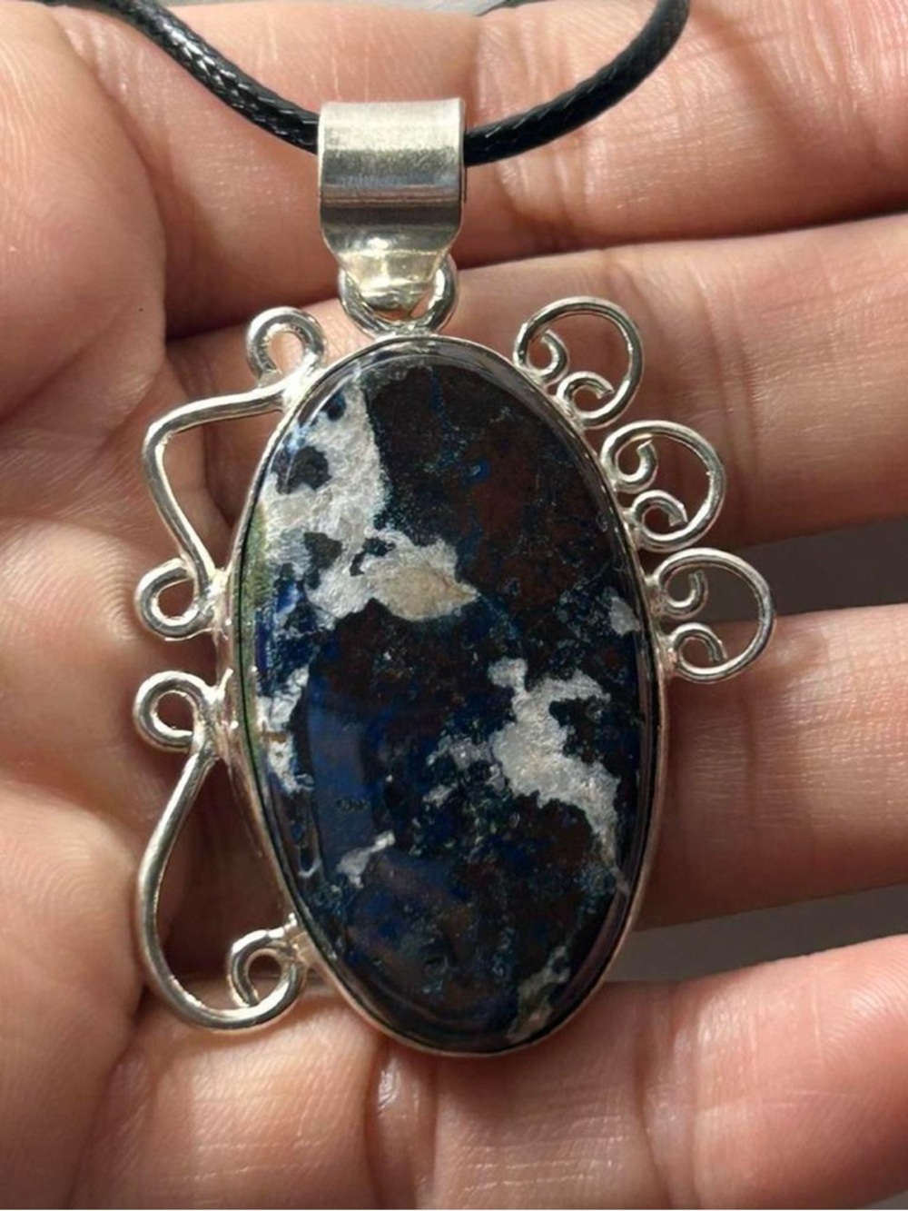 925 Silver Blue & White Stone Pendant Necklace - Women Jewelry